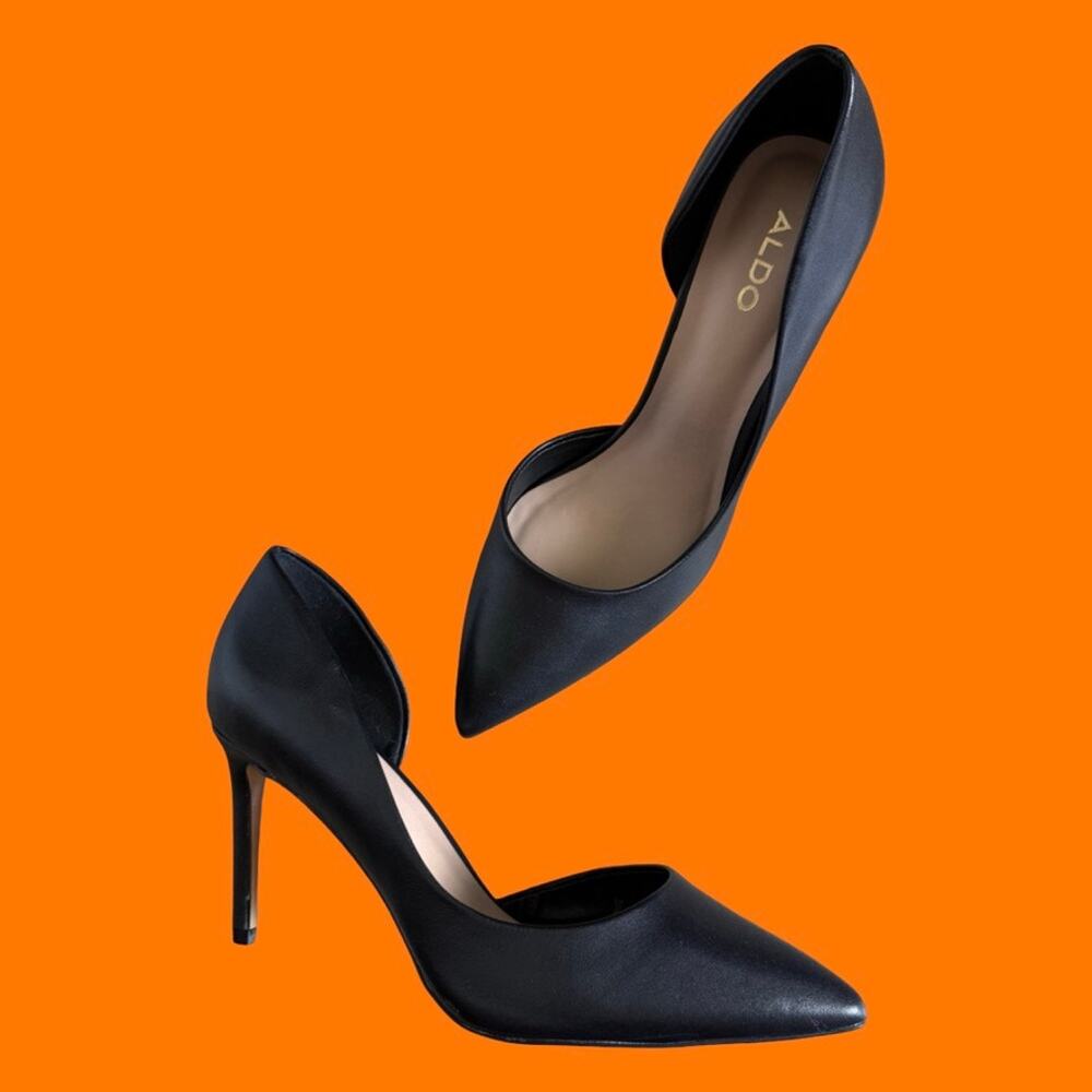 ALDO Black Faux Leather Pointed Toe D'Orsay Stiletto Pumps Heels US Size 8.5